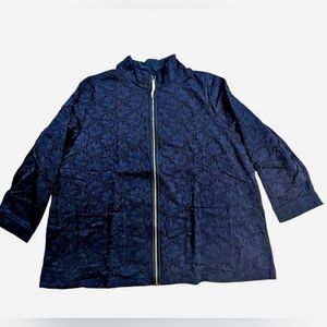 D & Co Women's Navy Lace Zip Up Lightweight Jacket Size 3x NWT QVC Plus Size
